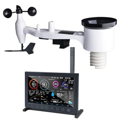 ECOWITT Wlan Wetterstation funk mit Außensensor HP2561, 7 in 1 WiFI Solarbetriebene Wetterstation mit Fernüberwachungssystem, Wettervorhersage 7-Zoll-TFT-Bildschirm für Gartenhaus 868 MHz