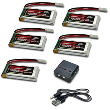 RoaringTop 3.7V 420mAh Lipo Batterie 25C mit MOLEX Stecker mit 5in1 Ladegerät für RC Drohne Quadcopter Hubschrauber Quadcopter FPV Modell Rennen H99W H31 H6C H98 AT-96 TR-P51 TR-F22 TR-C385