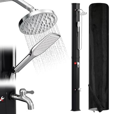 Vigevee Solardusche 40L Solar Gartendusche warmes Wasser Bis Zu 60°C ohne Stromanschluss Pooldusche Camping mit Fußdusche und schwenkbarem Regenduschkopf, inkl. Montagematerial, Schwarz