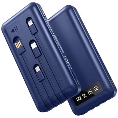 Powerbank 26800mAh mit 4 Integrierten Kabel, 22.5W Power Bank USB C Schnellladefunktion mit LED Display & Halterung, Externe Handyakkus für iPhone 17/16/15/14/13/12/11 iPad Samsung Galaxy,Blau