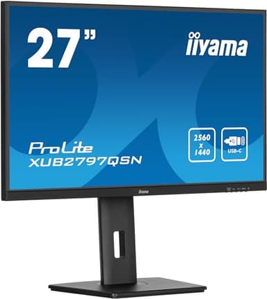 iiyama Prolite XUB2797QSN-B2 68,5cm 27" IPS LED-Monitor WQHD 100Hz HDMI DP-in/Out DaisyChain USB3.2 USB-C Dock 65W LAN Slim-Line Höhenverstellung Pivot AdaptiveSync schwarz