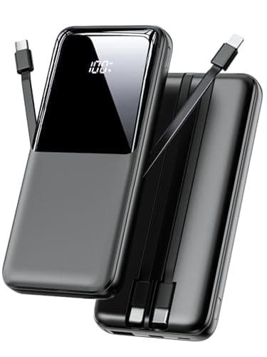 Power Bank 26800mAh, 22,5W USB C Schnellladung Powerbank mit 3 Anschlüssen & 2 integrierten Kabeln, Externer Akku Tragbares Ladegerät Kompatibel mit iPhone 17 16 15 14 13 Android, Schwarz
