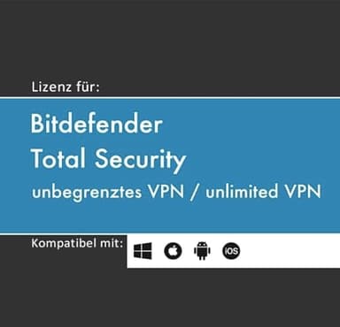 Lizenz für Bitdefender Total Security inkl. unbegr. VPN | 2026 | 3, 5 o. 10 Geräte | 1-2 Jahr(e) | originale Vollversion | Win/Mac/Android/iOS | Lizenzcode per Post (FFP) von softwareGO (2 Jahre, 3)