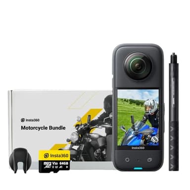Insta360 X3 Motorrad-Bundle - wasserdichte 360°-Actionkamera mit 1/2"-Sensor, 5,7K 360°, 72MP 360°-Fotos, Stabilisierung, 2,29"-Touchscreen, Vibrationsfeedback, KI-Bearbeitung, Live-Streaming