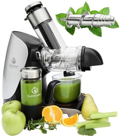Nutrilovers Slow Juicer GREEN-PRESS EDELSTAHL Schnecke DEUTSCHE MARKE Ganze Früchte entsaften Sellerie Gemüse und Obst Entsafter Testsieger Allrounder Saftpresse elektrisch