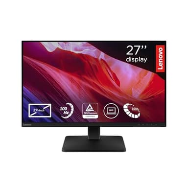Lenovo L27qe | 27" QHD WLED Monitor | 2560x1440 | 16:9 | 100 Hz | 4ms Reaktionszeit | IPS-Panel | HDMI | DisplayPort | TÜV Eye Comfort Schutz| Entspiegelt | Raven schwarz | 4.5 kg