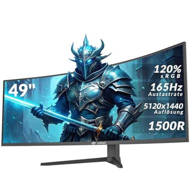 CRUA 49" Curved Gaming-Monitor | DQHD (5120 x 1440), 144 Hz/165 Hz, 1500R, 32:9, AMD FreeSync, 120% sRGB, höhenverstellbarer Ultra-Breitbildmonitor, HDMI 2.1 & DP 1.4, Wandmontage – Schwarz
