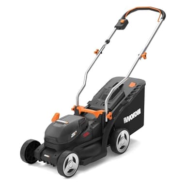 WORX WG733E Akku-Rasenmäher 20V, 33cm Schnittbreite, 35L Grasfangkorb (leistungsstarker Brushless-Motor, 6 Schnitthöheneinstellungen (25-75mm), Intellicut Technologie, inkl. 4Ah Akku & Ladegerät)