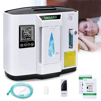 DEDAKJ Sauerstoffkonzentrator Tragbarer, Sauerstoffgerät für Zuhause Konzentration Einstellbare 1-7L / min, Sauerstoffmaschine 30%-90% Reinheit, Fernbedienung, Zuhause und Reisen（DE-1A)
