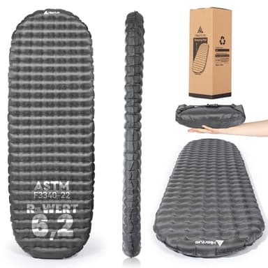 HIKENTURE 6,2 R-Wert Camping Isomatte Ultraleicht, 8 cm Dicke Aufblasbare Isomatte Camping Luftmatratze Kleines Packmaß für 4 Jahreszeiten, Schlafmatte für Camping, Outdoor, Wandern - B1