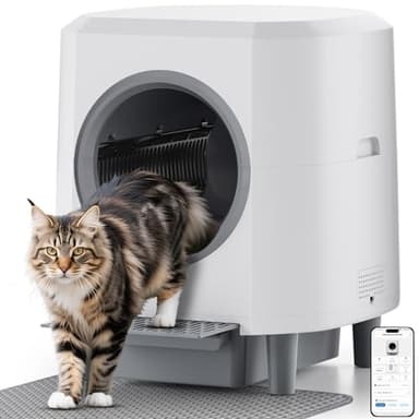 Selbstreinigende Katzentoilette 90L Großraum, Ellenpent Katzenklo Selbstreinigend mIt Geruchskontrolle, APP Steuerung und 10 Sensorsicherheit, Automatisches Katzenklofür mehrere Katzen, Weiß