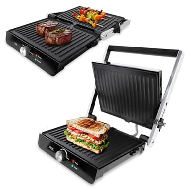 ADE Kontaktgrill 2.000 Watt | Elektrogrill für Balkon | Sandwichmaker 3 in 1 | Tischgrill elektrisch 180° aufklappbar | Plattengriller und Sandwichtoaster | für Panini, Sandwich, Fleisch, Gemüse