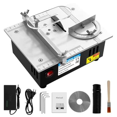 VOBOR Mini Tischkreissäge, 7-Gang-Netzteil Einstellbarer, 0,1-15mm Sägeblatt Höhenverstellbarer, Tragbare Präzisions Table Saw für Holz-Kunststoff-Acryl-Schneiden