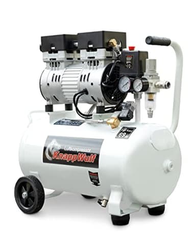 KnappWulf Flüsterkompressor Kompressor Druckluftkompressor ölfrei KW1024 Airbrush 69dB,24L Kessel, 8 bar, 750W, 1PS, 185L/min, silent inkl. Wasserabscheider Druckminderer Kondenswasserablasshahn