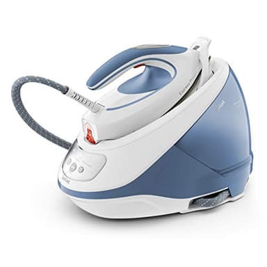Tefal Dampfbügelstation Express Protect, leistungsstarker 7,5-Bar-Druck, Dampfstoß: 520 g/Min., 1,8 L Wassertank, Smart Temp-Technologie, Kalk-Kollektor, Bügeleisen Dampfstation, weiß/blau, SV9202