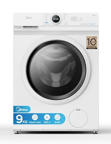 Midea MF10EW90B Waschmaschine / 9kg / 1400 U/Min/EEK A/Inverter Quattro Motor/Dampffunktion/Grosse Trommel/Nachlegefunktion/Kindersicherung/AquaStop, Weiß