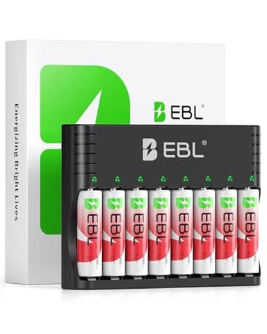 EBL Lithium Akku AA 8 Pack mit Ladegerät, 1.5v 3000mWh 1600 Zyklen Langlebige AA Wiederaufladbare Batterien, Ladegerät für Li-Ion und NIMH Akkus