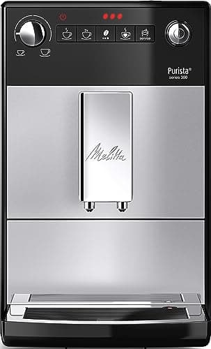 Melitta Purista - Kaffeevollautomat mit Lieblingskaffee-Funktion, Kaffeemaschine mit Mahlwerk und 5-stufig verstellbarem Mahlgrad, für Kaffee und Espresso, silber/schwarz