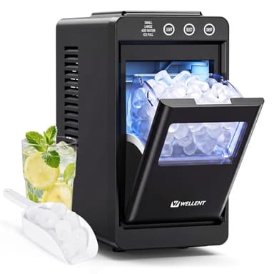 WELLENT Tragbare Eiswürfelmaschine mit Schublade – Schnelles Kugeleis in 6 Min (12kg/24h), 2 Größen, Selbstreinigung – Hygienische Schubladen-Entnahme & Kompaktes Design für Küche, Bar & Büro