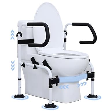 NJUN Aufstehhilfe Toilette für Senioren, Breite und Höhenverstellbar Behinderten WC Aufstehhilfe Ohne Bohren Toilettenstützgestell mit Doppelschichtiger Rutschfeste Haltegriffe und Großer Saugnapf