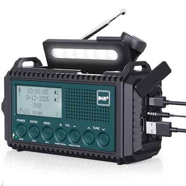 Kurbelradio DAB/DAB+/UKW, Baustellenradio Radio Batteriebetrieben, Tragbare Solar Notfallradio mit 5000mAh Wiederaufladbare Akku, LED Taschenlampe & Leselicht, IPX4, SOS-Alarm für Outdoor, Camping