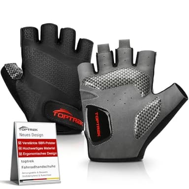 toptrek Fahrradhandschuhe Herren Damen, MTB Handschuhe 6mm SBR-Polstern, Atmungsaktives Halbfinger Fahrrad Handschuhe Sommer, rutschfeste & Stoßdämpfende Radhandschuhe für Rennrad/MTB/Fitness (XL)