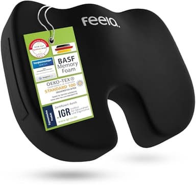 feela.® Orthopädisches Sitzkissen [3 Härtegrade] TESTSIEGER – Ergonomisches Sitzkissen für Bürostuhl & Auto – Schmerzlindernd, Steißbein entlastend, Sitzkomfort & Durchblutung fördernd (Medium)