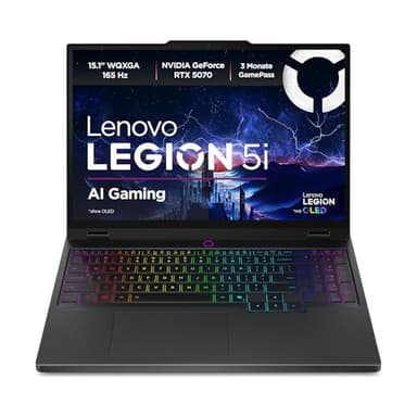 Lenovo Legion 5i Gaming AI Laptop | 15.1" WQXGA 165Hz OLED Display | NVIDIA GeForce RTX 5070 | Intel Core i7-13650HX | 32GB RAM | 1TB SSD | Win11 | QWERTZ | Eclipse Black | 3 Monate GamePass