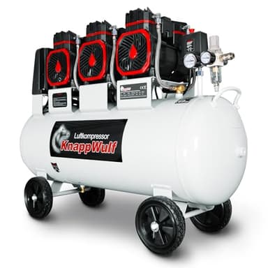 KnappWulf Flüsterkompressor Luftkompressor KW6200, Druckluftkompressor, 100L Tank, 4500W, 69dB,10 Bar Betriebsdruck, 768/min Luftdurchsatz, mit Wasserabscheider, leise, 400V