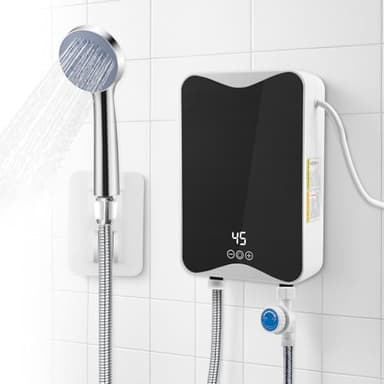 5500 W Elektrische Warmwasserbereiter 230 V, 30–55 °C Mini Durchlauferhitzer mit LED-Temperaturanzeige, IPX4 Wasserdichter, Elektrischer Durchlauferhitzer für Dusche, Badezimmer, Küche (RYF-002)