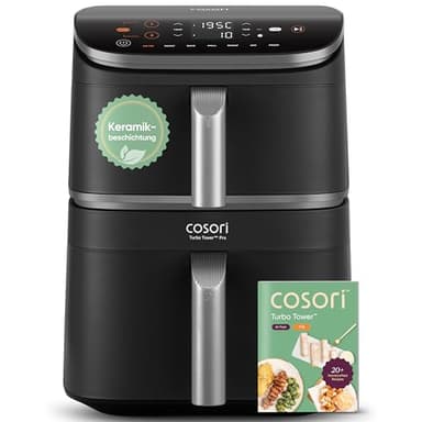COSORI Airfryer | Turbo Tower Pro | DualBlaze-Technologie | Keramikbeschichtung Ohne PFAS | 2630W | 10,8L | Automatische Luftstrom-Regulierung | Silbergrau | DC112