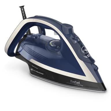 Tefal Ultragliss Plus Anti-Kalk Dampfbügeleisen, 2800 Watt, abnehmbarer Kalk-Kollektor, 50 g/Min. Dampfabgabe, 260 g/Min. Dampfstoß, Abschaltautomatik, Made in France, blau/weiß, FV6846