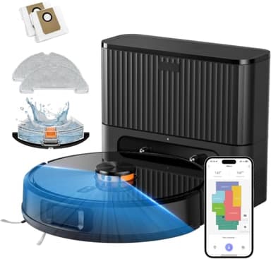 VONKO S6 Pro Saugroboter mit Wischfunktion und Absaugstation, 8000Pa Saugkraft,LiDAR 2.0 Laser Navigation,180 Min.Laufzeit,Teppicherkennung,App/Alexa,Ideal für Tierhaare,Hartböden,Tiefschwarz