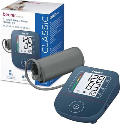 Beurer BM 25 Oberarm Blutdruckmessgerät, einfache Ein-Knopf-Bedienung, genaue Messung, Arrhythmie-Erkennung, mit USB-C-Anschluss, Manschette, Datenübertragung zu Apple Health und co., Blau