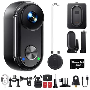 4K 30FPS Vlogging camera, 64GB Bodycam, Tragbare Freihändig POV-Kamera, 150° Winzige Action Cam Wasserdicht 30M, EIS Stabilisierung Helmkamera für reiten ski , Mini Vlog Kamera, 4.5 Stunden Akku