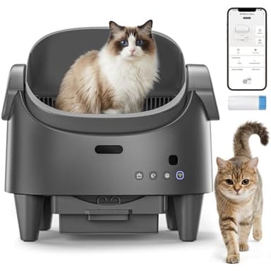 Selbstreinigende Katzentoilette Offen, Automatische Katzenklo Mit Geruchskontrolle -App & Sicherheitssensor, Anti Pinch, 15 Tage Selbstreinigendes, Für Mehrere Katzen Elektrisches Katzentoilette, Grau