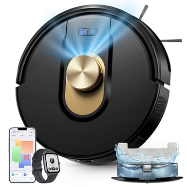 Vexilar Saugroboter mit Wischfunktion, 8000Pa & 180 Min Laufzeit Staubsauger Roboter mit LiDAR Lasernavigation & No-Go-Zonen, App/Alexa/iWatch Steuerung, Ideal für Tierhaare Teppiche (Schwarz)