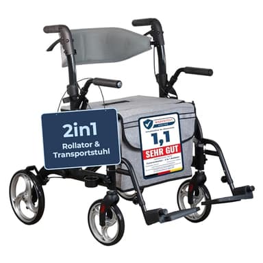 Foreversenior 2 in 1 Rollstuhl Rollator mit Federung - faltbar und leicht mit Sitz & Rückenlehneund Fußstützen - stabil, sicher & mobil für Senioren, Outdoor & Indoor geeignet