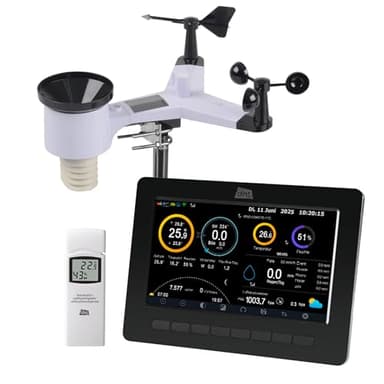 dnt WiFi-Wetterstation WeatherScreen PRO V2, Wetter- und Raumklima stets unter Kontrolle, DNT000026, Weiß, Schwarz