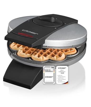 Cloer 1629 Waffeleisen für klassische Herzwaffeln, 930 W, Waffelgröße 15,5 cm, stufenlos wählbarer Bräunungsgrad, Metall, Silber