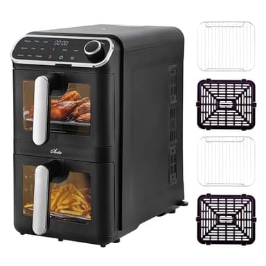 Oleio Maestro Airfryer Doppelkammer XXL Heißluftfritteuse 2 Kammern I 2460 W - Heißluftfritteuse mit Glas Sichtfenster I 11 L I Antihaftbeschichtung I spülmaschinenfest I platzsparend I energiesparend