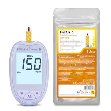 FORA 6-in-1 Cholesterin Messgerät mit Bluetooth, Starterset inkl. 10 Gesamtcholesterin-Teststreifen, Lavendel Lila