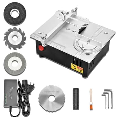 96W Tischkreissäge mit 4 Klingen, 7-Gang-Netzteil Mini Elektrische Tischsäge Tragbare Präzisions Schneidmaschine Multifunktionale Kleine Table Saw für Holzbearbeitungsprojekte (Nicht Einstellbarer)