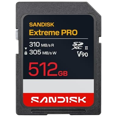 SANDISK Extreme PRO SD UHS-II V90 Karte mit 512 GB (Lesegeschwindigkeiten von bis zu 310 MB/s, Schreibgeschwindigkeiten von bis zu 305 MB/s, kompatibel mit DSLR-Kameras und spiegellosen Kameras)