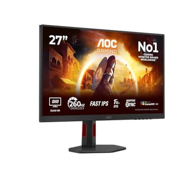 AOC Q27G4ZR 27 Zoll WQHD Gaming Monitor, 260Hz, Fast IPS Panel, 0.3ms MPRT, Adaptive Sync, HDR400, G-Sync Compatible, Höhenverstellung,Lautsprecher,(2560x1440 HDMI 2X 2.0 DP 1x 1.4) Schwarz