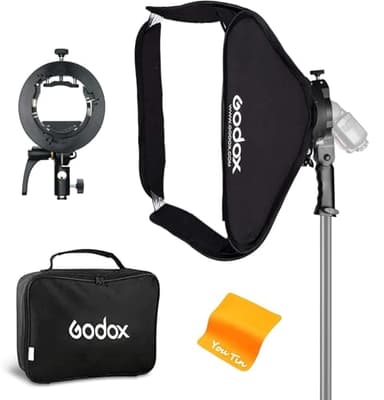 Godox Softbox 60 x 60cm Mit S2 S-Type Speedlite Halterung - Bowens Mount Portables Kit für V1 AD400Pro AD200Pro AD200 V860II TT685II TT600 TT350 (SGUV6060)
