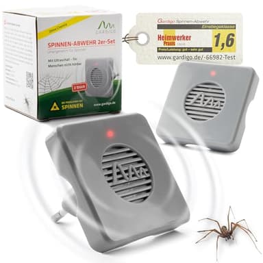 GARDIGO® Spinnenabwehr Ultraschall 2er Set I 27 kHz I 25m² I Anti Spinnen Stecker I Ultraschall Schädlingsbekämpfer für die Wohnung gegen Spinnen I Insektenabwehr Insektenstecker Ungezieferabwehr