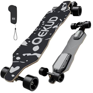 Qekud S4 Elektro-Skateboard für Erwachsene und Jugendliche - 2000W Motor 4 Geschwindigkeitsmodi - Fernbedienung mit OLED mit Display - Schwarz