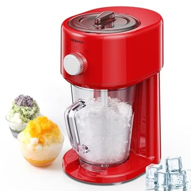 Reemix Slushy Maker Ice Shaver, Slush-Eis-Maschine, 3 Betriebs-Modi für grobes und feines Eis, Edelstahlklingen, Sicherheitsverschluss (Red)