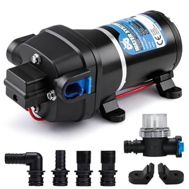 Mxmoonant 12V Automatische Wasserpumpe, Druckpumpe, 2,4Bar, 95W, 12,5L/Min, Selbstansaugend, Überlastungsschutz, Geräuscharm, Membranpumpe für Wohnmobil, Boot, Waschen, Bewässerung, Zirkulation